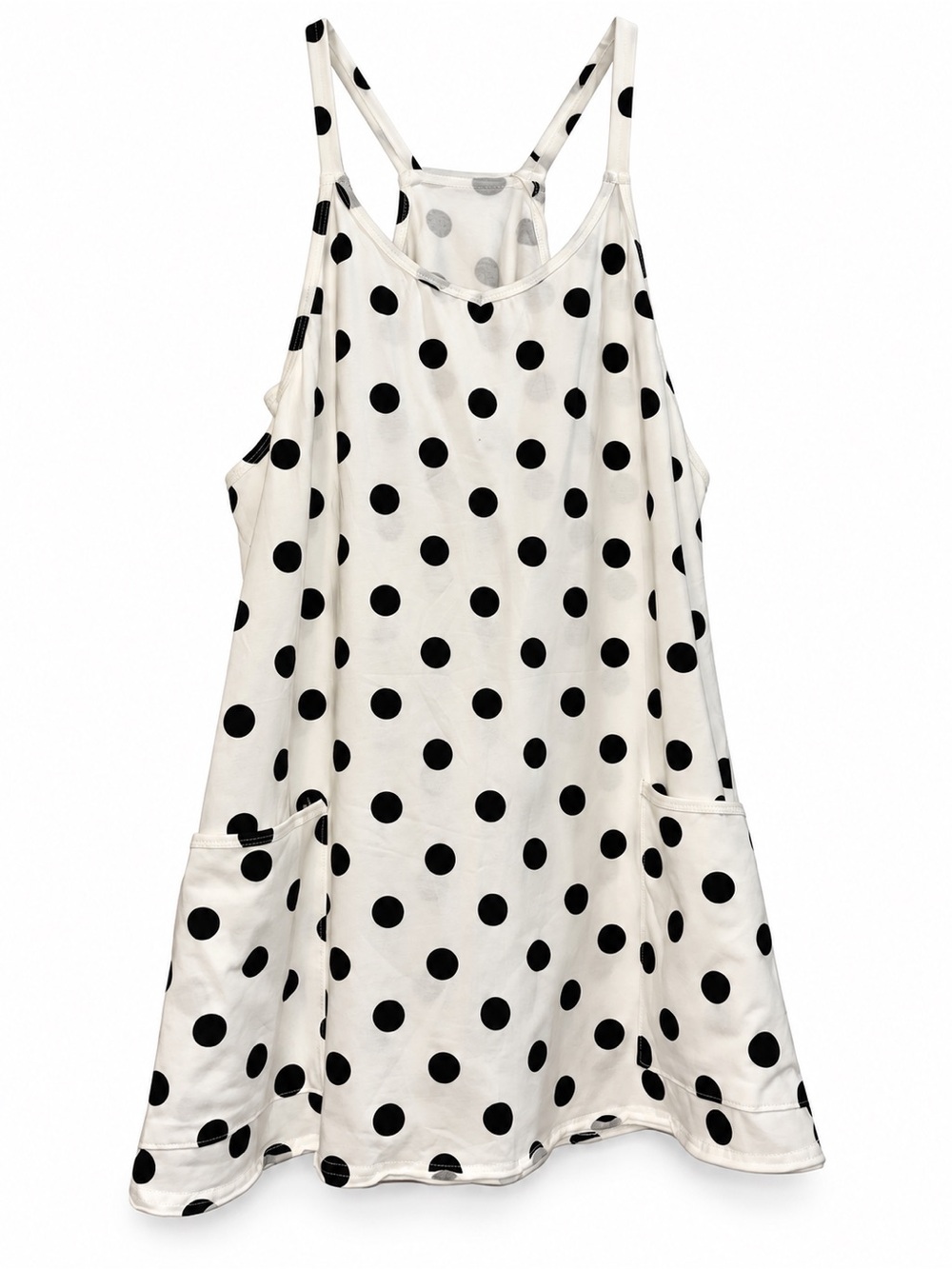 NWT Black White Polka Dot Swing Dress Small Cotton Blend Pockets
